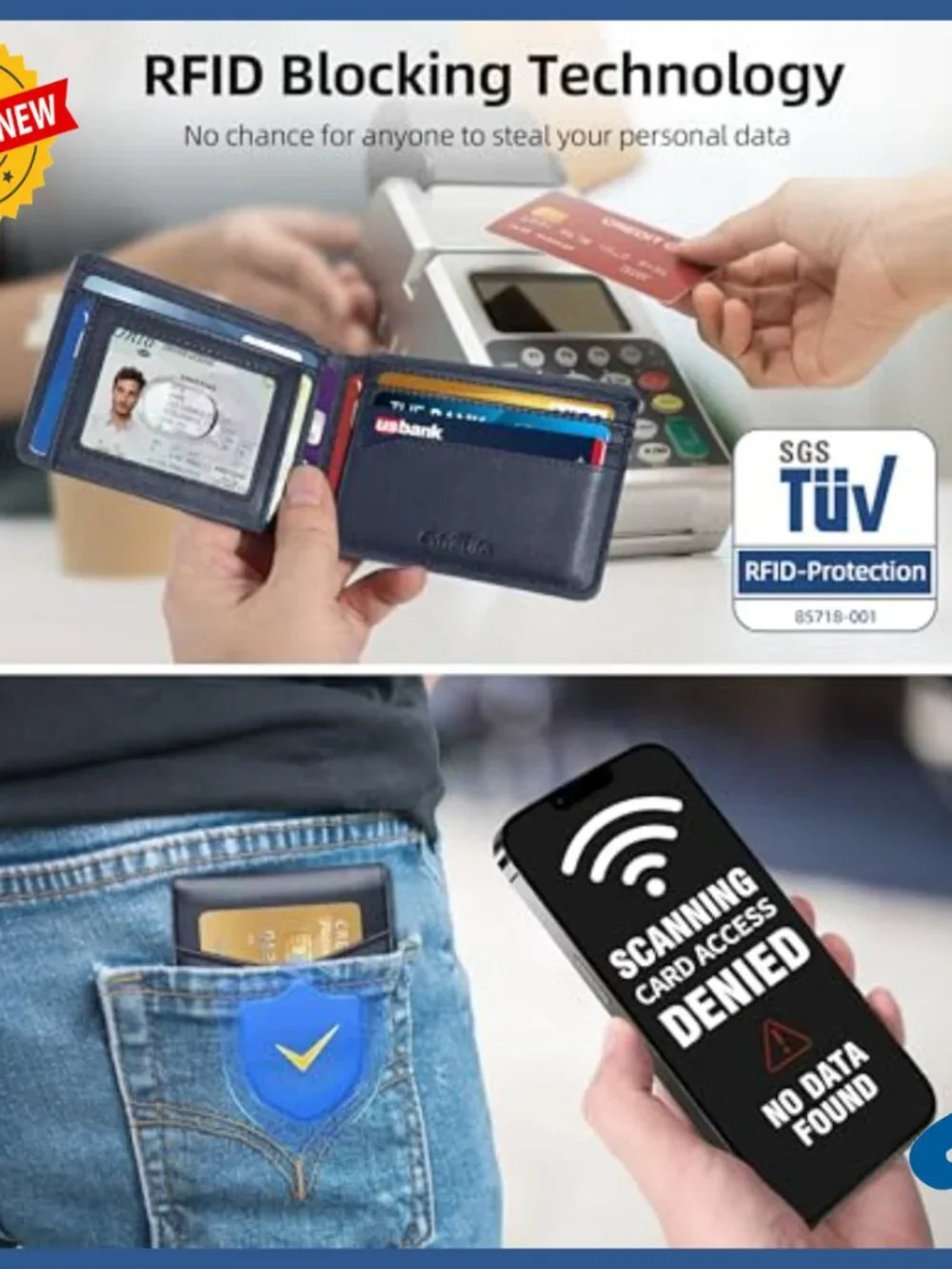 Genuine Leather Bifold Wallet with Apple Find My Tracker, RFID Blocking